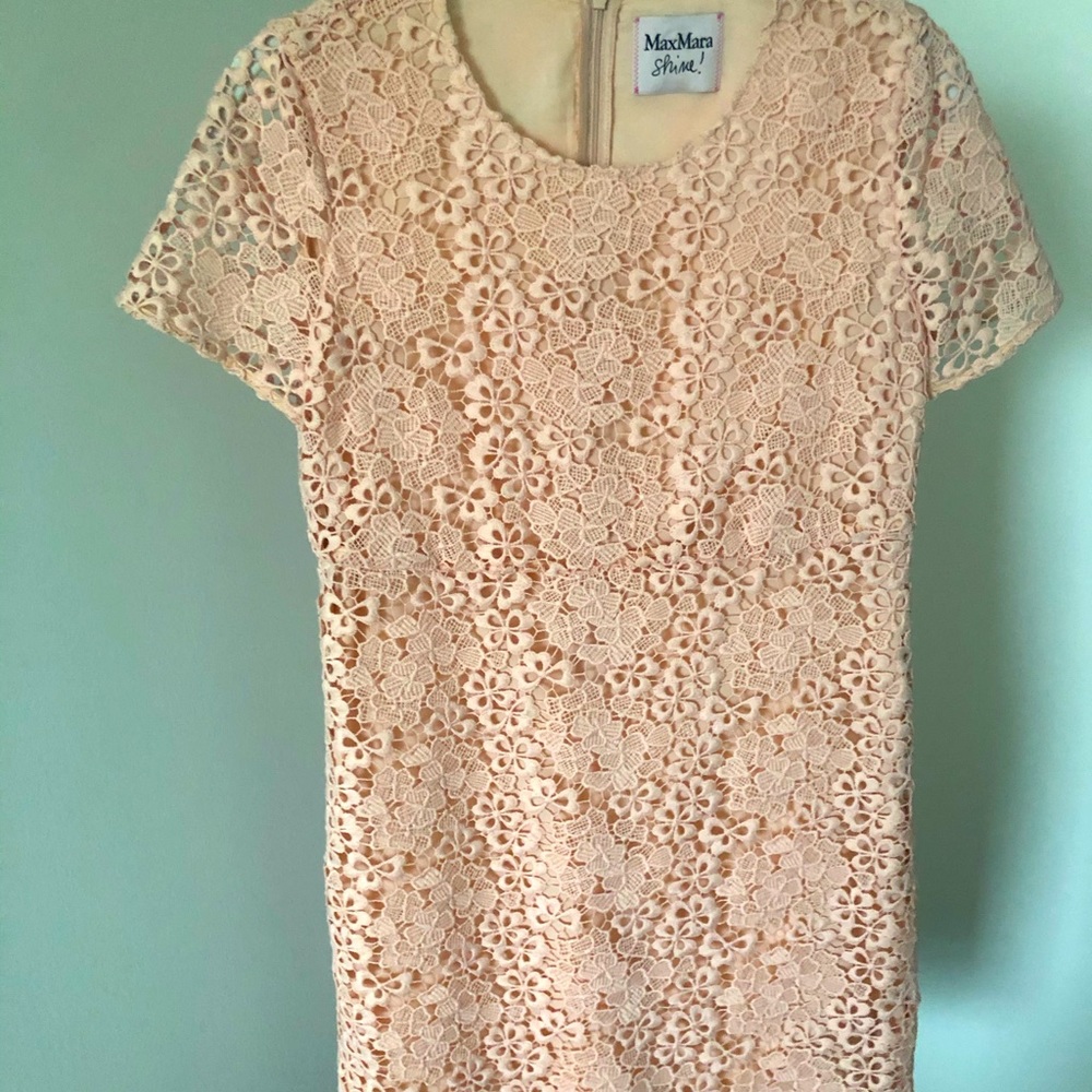 Max Mara exquisite floral laced peach dress
